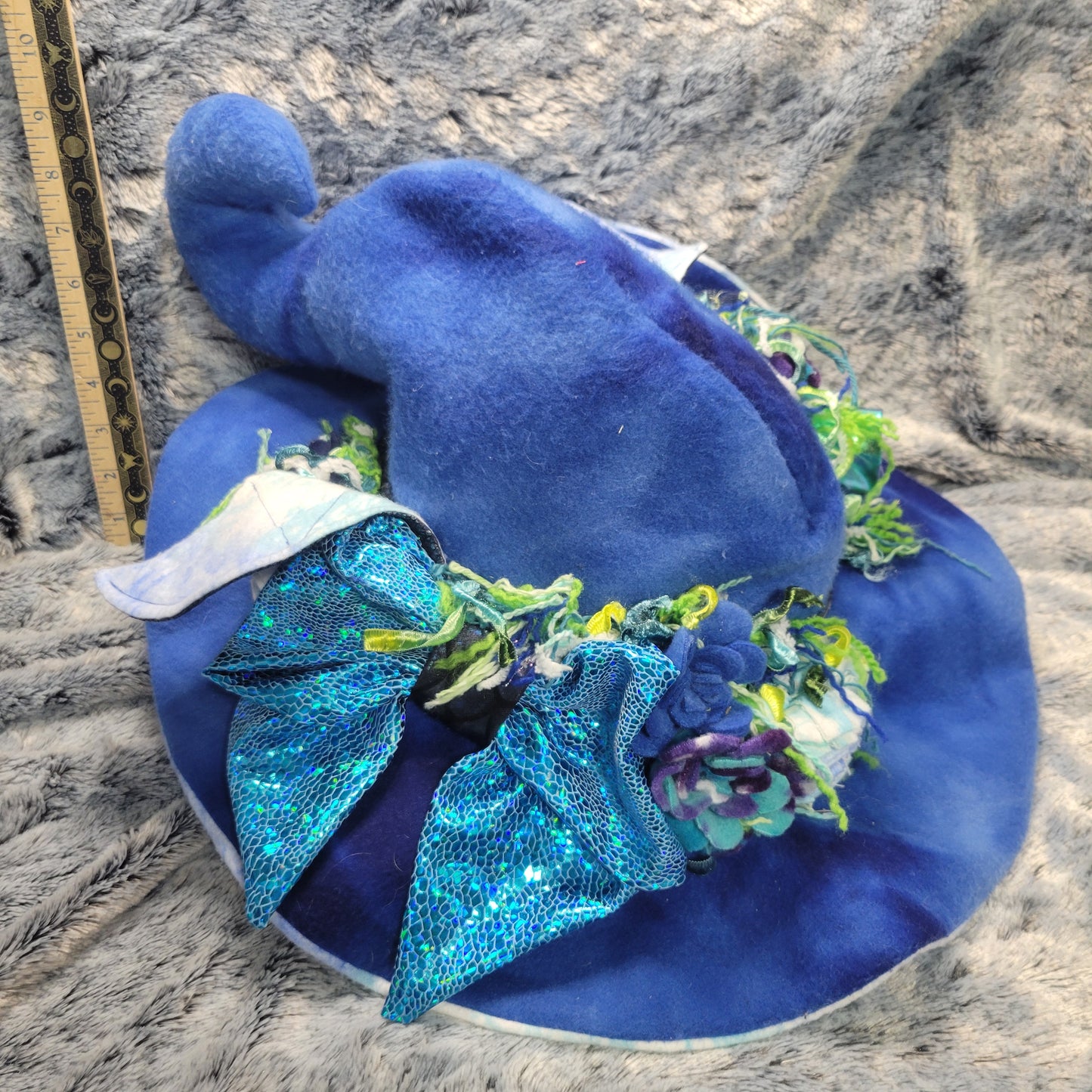 Blue Sea Witch Hat with soft sculpted elements. Hat head area measures approx 7-7.5in