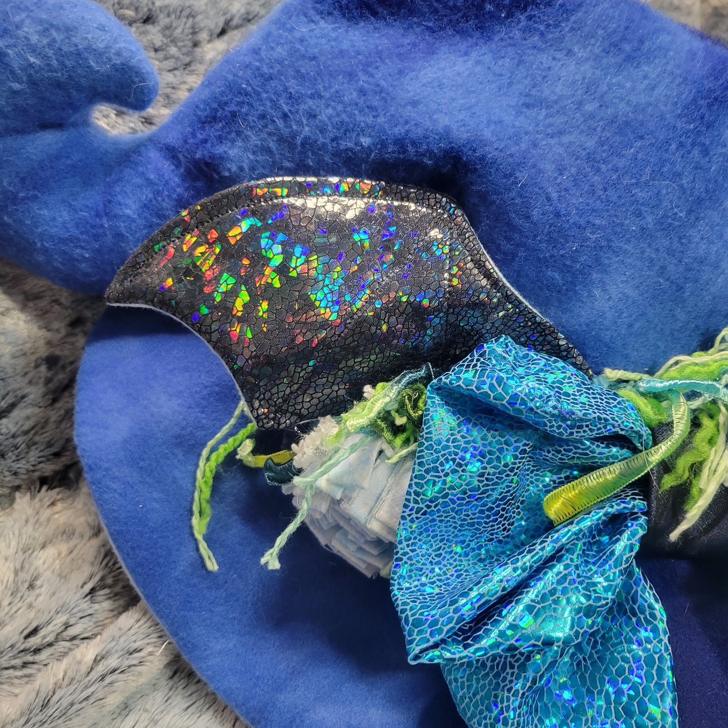 Blue Sea Witch Hat with soft sculpted elements. Hat head area measures approx 7-7.5in