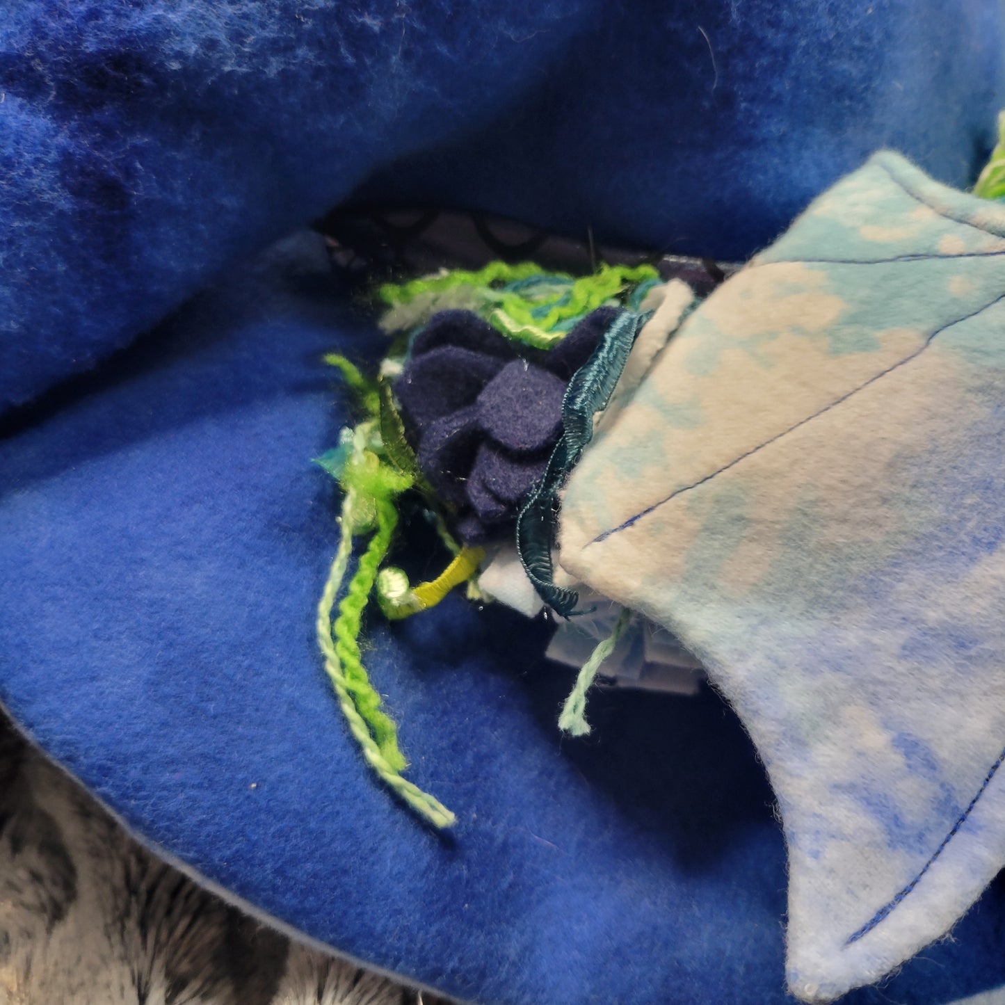Blue Sea Witch Hat with soft sculpted elements. Hat head area measures approx 7-7.5in