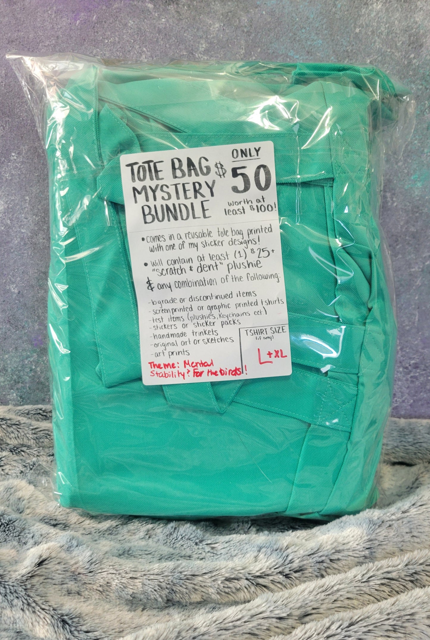 $50 Oooo Shiny Crow Tote Bag MYSTERY Bundle PLUSHIE GUARENTEED (sizes L+XL)