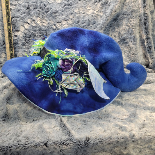 Blue Sea Witch Hat with soft sculpted elements. Hat head area measures approx 7-7.5in