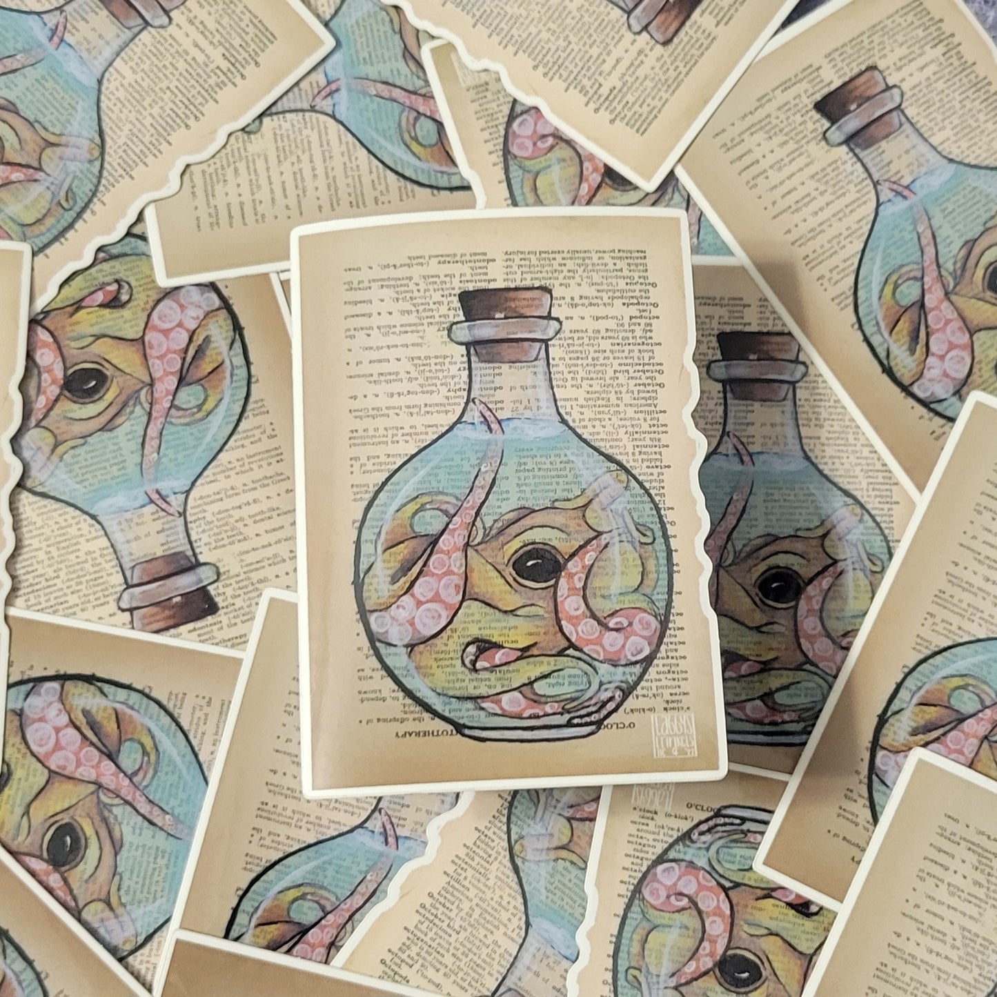 Octopus in Jar on Dictonary Page Sticker