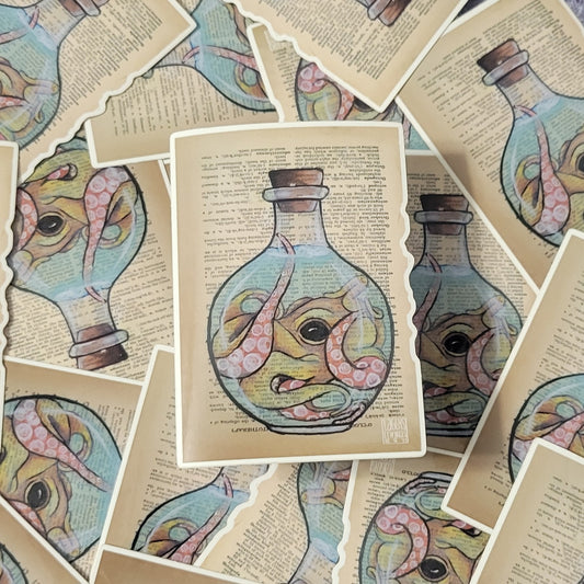 Octopus in Jar on Dictonary Page Sticker