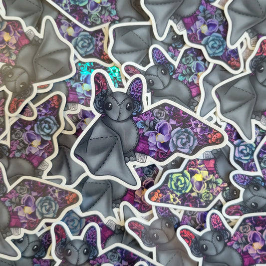 Dark Holographic Floral Bat Plushie Sticker
