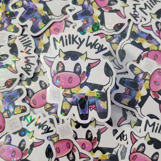 Milky Way Cow Holographic Stars Sticker