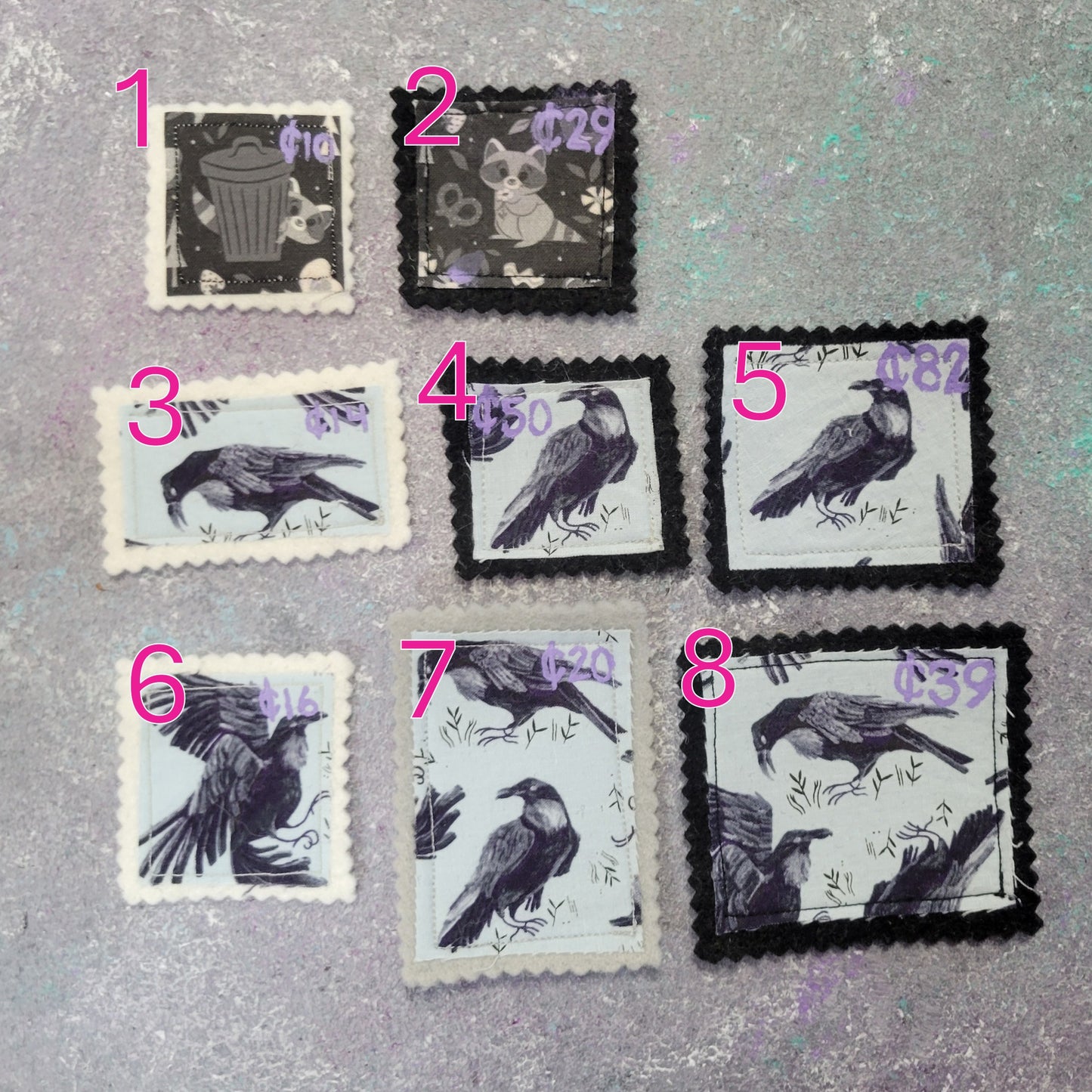 Crow/ Raven/ Raccoon Fabric "Stamp" Trinket